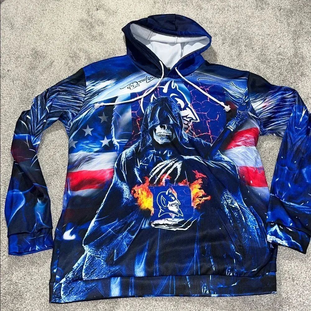 Grim Reaper in Hell Rare Print Duke Blue Devils Hoodie Hooded sweatshirt XXL/XL